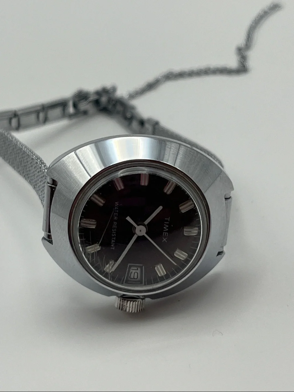 Vintage Timex Silver Case Watch with Brown Dial